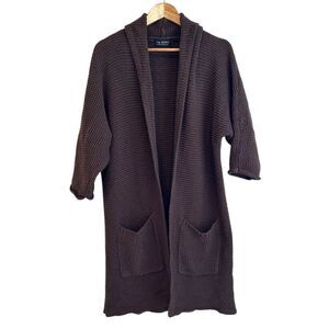 The Skinny Brown Erinn Boyfriend Waffle Knit Open Cardigan OS